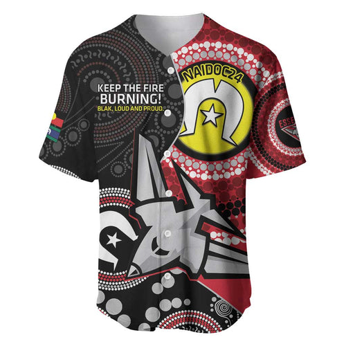 Custom AFL Essendon NAIDOC Week Baseball Jersey Keep The Fire Burning Indigenous Art