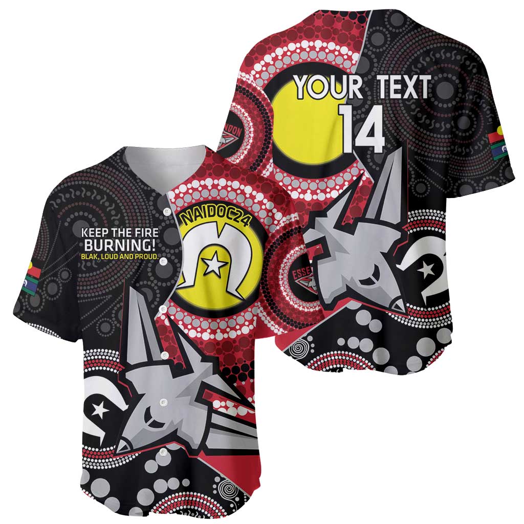 Custom AFL Essendon NAIDOC Week Baseball Jersey Keep The Fire Burning Indigenous Art
