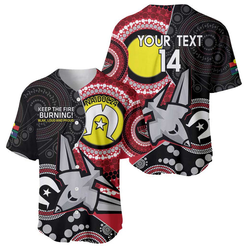 Custom AFL Essendon NAIDOC Week Baseball Jersey Keep The Fire Burning Indigenous Art