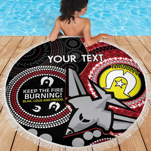 Custom AFL Essendon NAIDOC Week Beach Blanket Keep The Fire Burning Indigenous Art