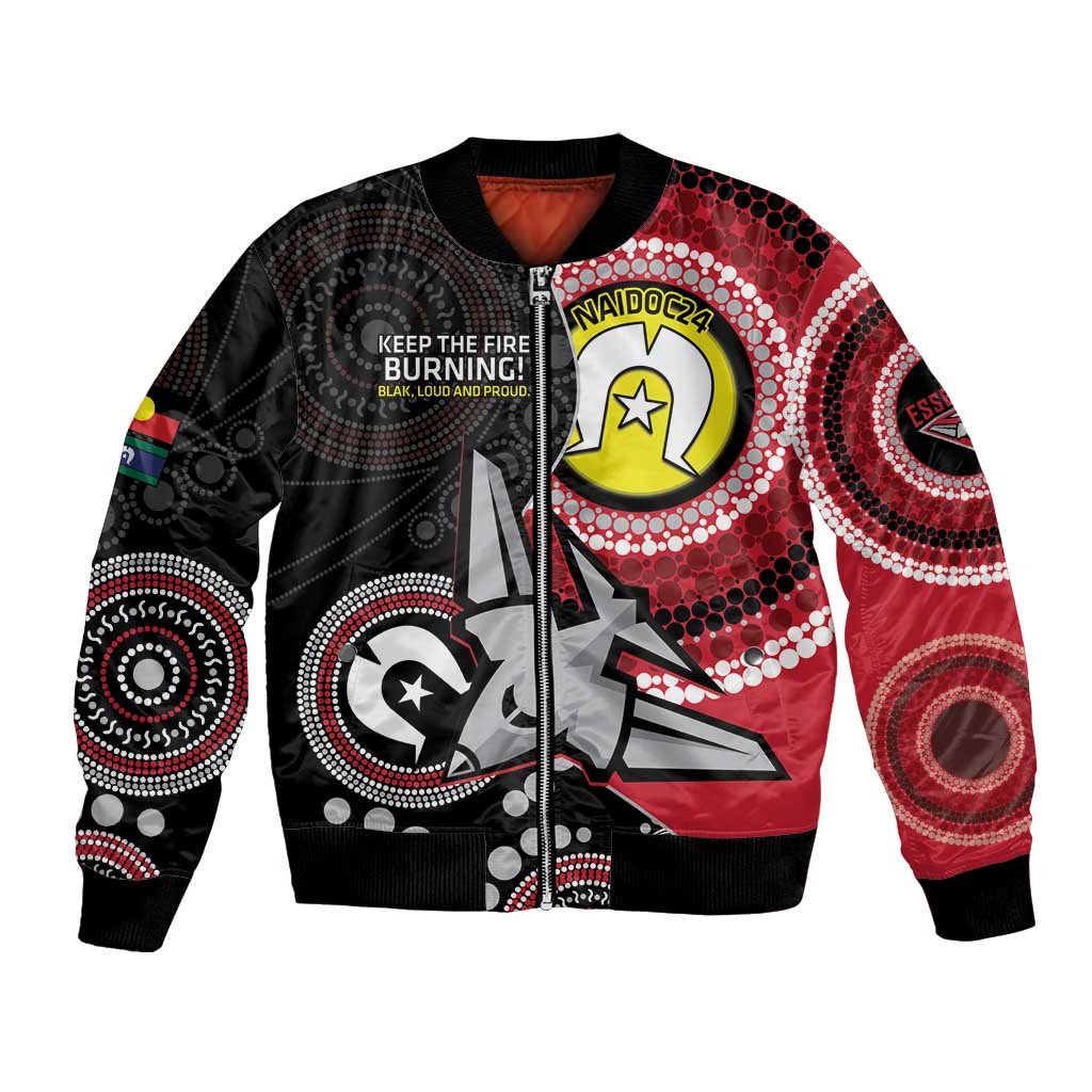 Custom AFL Essendon NAIDOC Week Bomber Jacket Keep The Fire Burning Indigenous Art