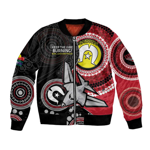 Custom AFL Essendon NAIDOC Week Bomber Jacket Keep The Fire Burning Indigenous Art