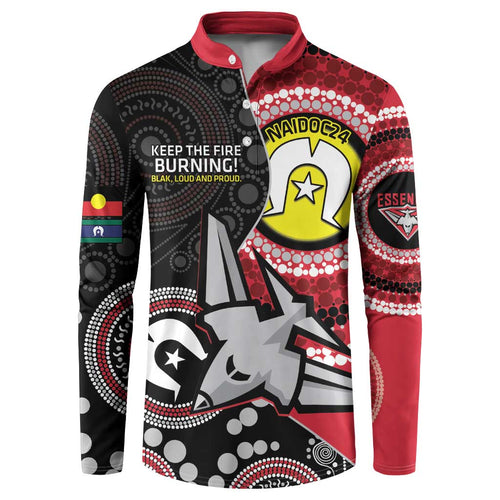 Custom AFL Essendon NAIDOC Week Button Sweatshirt Keep The Fire Burning Indigenous Art