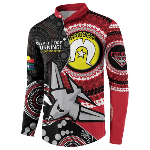 Custom AFL Essendon NAIDOC Week Button Sweatshirt Keep The Fire Burning Indigenous Art