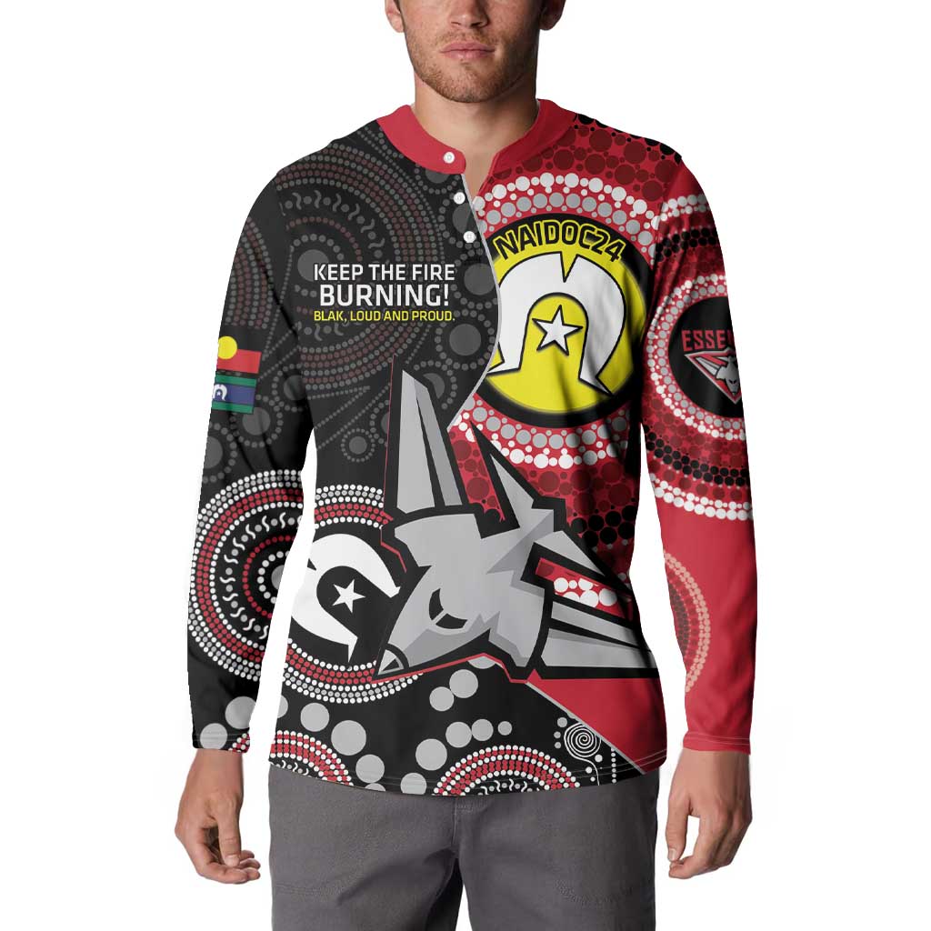 Custom AFL Essendon NAIDOC Week Button Sweatshirt Keep The Fire Burning Indigenous Art