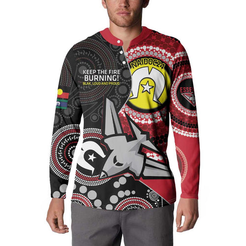 Custom AFL Essendon NAIDOC Week Button Sweatshirt Keep The Fire Burning Indigenous Art