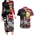 Custom AFL Essendon NAIDOC Week Couples Matching Long Sleeve Bodycon Dress and Hawaiian Shirt Keep The Fire Burning Indigenous Art