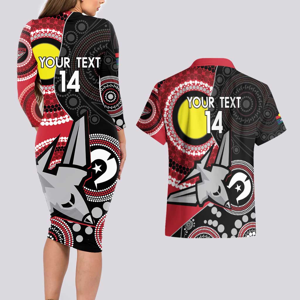 Custom AFL Essendon NAIDOC Week Couples Matching Long Sleeve Bodycon Dress and Hawaiian Shirt Keep The Fire Burning Indigenous Art