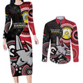 Custom AFL Essendon NAIDOC Week Couples Matching Long Sleeve Bodycon Dress and Long Sleeve Button Shirt Keep The Fire Burning Indigenous Art