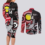 Custom AFL Essendon NAIDOC Week Couples Matching Long Sleeve Bodycon Dress and Long Sleeve Button Shirt Keep The Fire Burning Indigenous Art