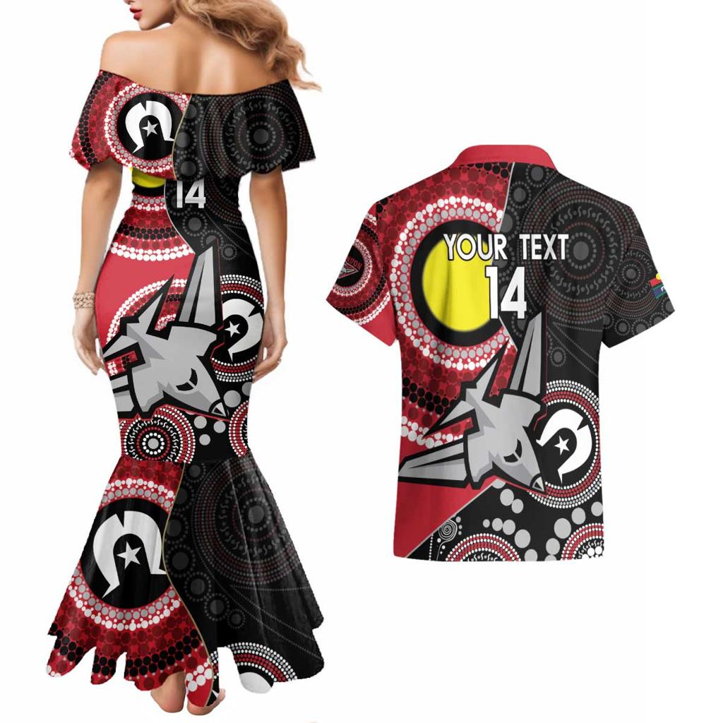 Custom AFL Essendon NAIDOC Week Couples Matching Mermaid Dress and Hawaiian Shirt Keep The Fire Burning Indigenous Art