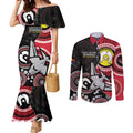 Custom AFL Essendon NAIDOC Week Couples Matching Mermaid Dress and Long Sleeve Button Shirt Keep The Fire Burning Indigenous Art