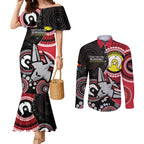 Custom AFL Essendon NAIDOC Week Couples Matching Mermaid Dress and Long Sleeve Button Shirt Keep The Fire Burning Indigenous Art