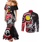 Custom AFL Essendon NAIDOC Week Couples Matching Mermaid Dress and Long Sleeve Button Shirt Keep The Fire Burning Indigenous Art