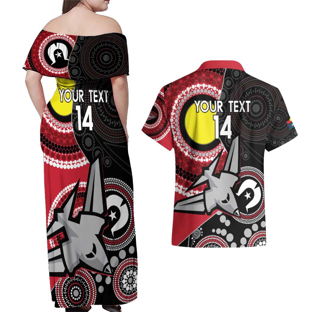 Custom AFL Essendon NAIDOC Week Couples Matching Off Shoulder Maxi Dress and Hawaiian Shirt Keep The Fire Burning Indigenous Art