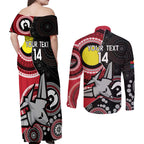 Custom AFL Essendon NAIDOC Week Couples Matching Off Shoulder Maxi Dress and Long Sleeve Button Shirt Keep The Fire Burning Indigenous Art