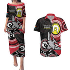 Custom AFL Essendon NAIDOC Week Couples Matching Puletasi and Hawaiian Shirt Keep The Fire Burning Indigenous Art