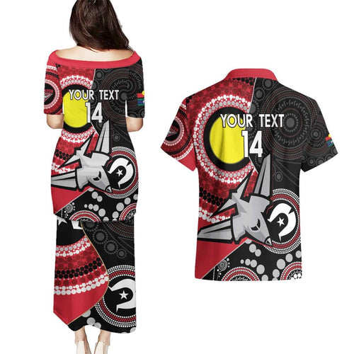 Custom AFL Essendon NAIDOC Week Couples Matching Puletasi and Hawaiian Shirt Keep The Fire Burning Indigenous Art
