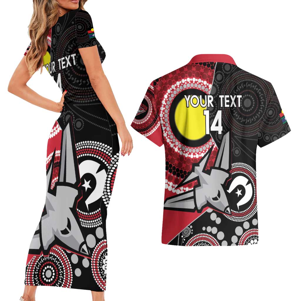 Custom AFL Essendon NAIDOC Week Couples Matching Short Sleeve Bodycon Dress and Hawaiian Shirt Keep The Fire Burning Indigenous Art