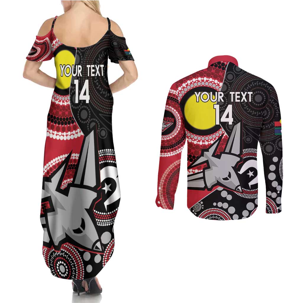 Custom AFL Essendon NAIDOC Week Couples Matching Summer Maxi Dress and Long Sleeve Button Shirt Keep The Fire Burning Indigenous Art