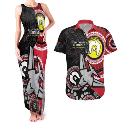Custom AFL Essendon NAIDOC Week Couples Matching Tank Maxi Dress and Hawaiian Shirt Keep The Fire Burning Indigenous Art