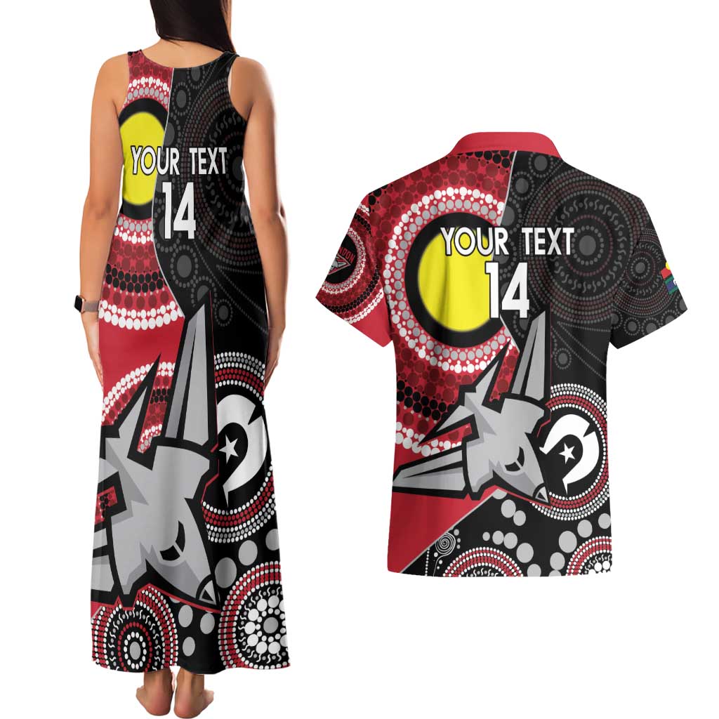 Custom AFL Essendon NAIDOC Week Couples Matching Tank Maxi Dress and Hawaiian Shirt Keep The Fire Burning Indigenous Art
