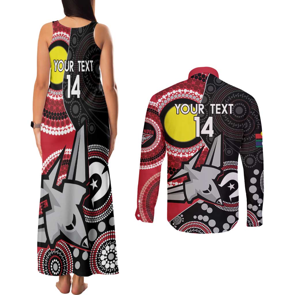 Custom AFL Essendon NAIDOC Week Couples Matching Tank Maxi Dress and Long Sleeve Button Shirt Keep The Fire Burning Indigenous Art