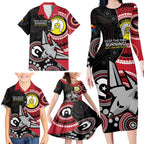 Custom AFL Essendon NAIDOC Week Family Matching Long Sleeve Bodycon Dress and Hawaiian Shirt Keep The Fire Burning Indigenous Art
