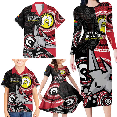 Custom AFL Essendon NAIDOC Week Family Matching Long Sleeve Bodycon Dress and Hawaiian Shirt Keep The Fire Burning Indigenous Art