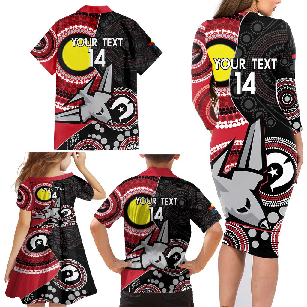 Custom AFL Essendon NAIDOC Week Family Matching Long Sleeve Bodycon Dress and Hawaiian Shirt Keep The Fire Burning Indigenous Art