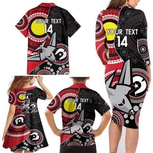Custom AFL Essendon NAIDOC Week Family Matching Long Sleeve Bodycon Dress and Hawaiian Shirt Keep The Fire Burning Indigenous Art