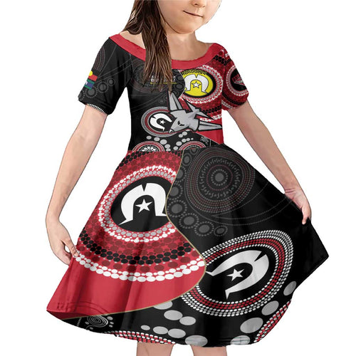 Custom AFL Essendon NAIDOC Week Family Matching Mermaid Dress and Hawaiian Shirt Keep The Fire Burning Indigenous Art