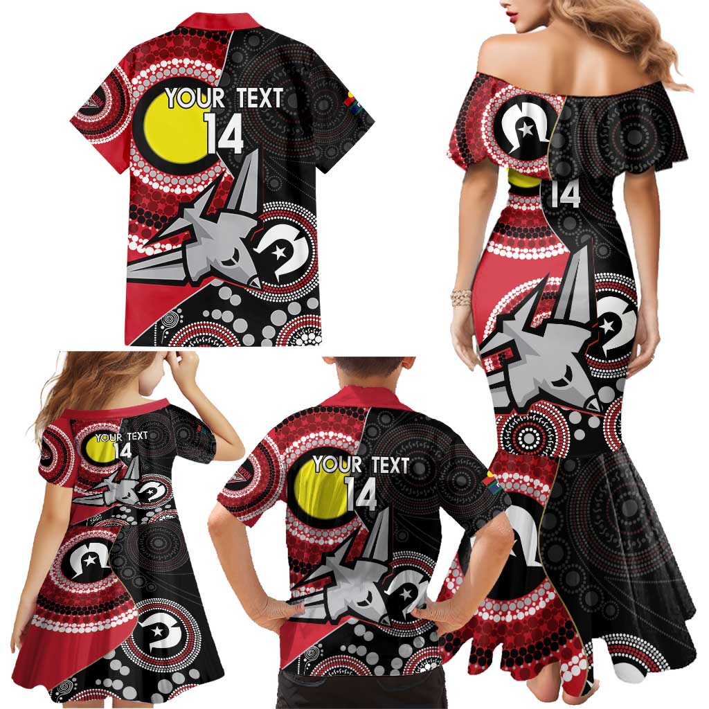 Custom AFL Essendon NAIDOC Week Family Matching Mermaid Dress and Hawaiian Shirt Keep The Fire Burning Indigenous Art