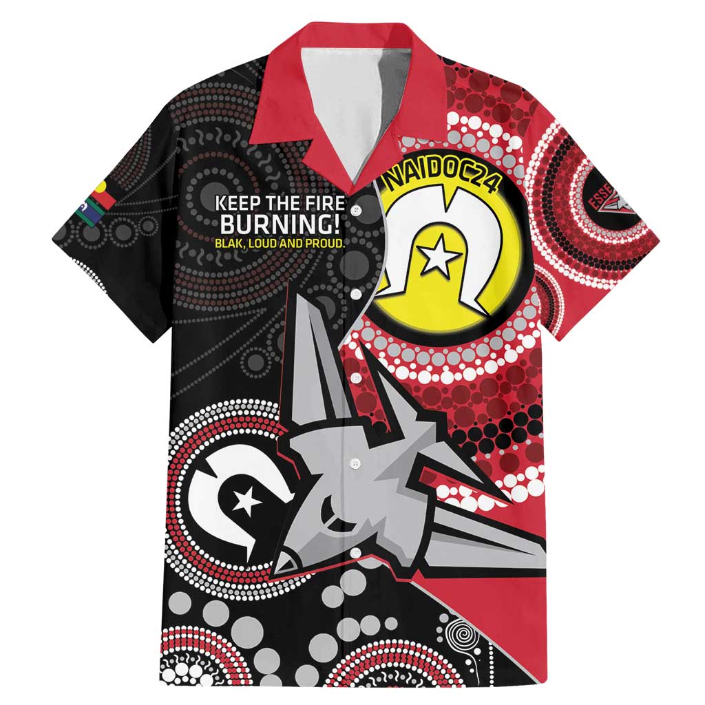 Custom AFL Essendon NAIDOC Week Family Matching Mermaid Dress and Hawaiian Shirt Keep The Fire Burning Indigenous Art