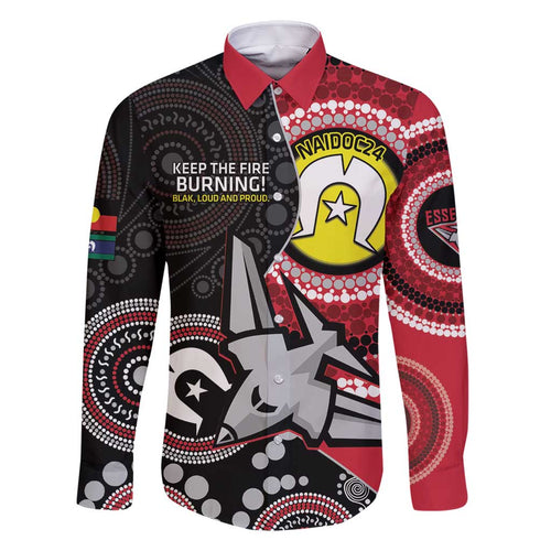 Custom AFL Essendon NAIDOC Week Family Matching Mermaid Dress and Hawaiian Shirt Keep The Fire Burning Indigenous Art