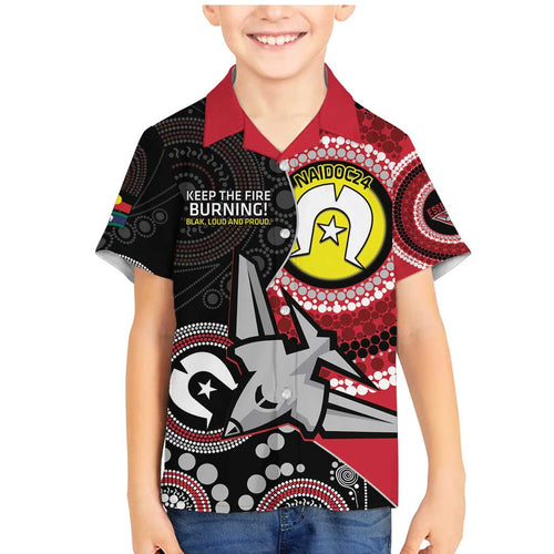 Custom AFL Essendon NAIDOC Week Family Matching Mermaid Dress and Hawaiian Shirt Keep The Fire Burning Indigenous Art