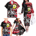Custom AFL Essendon NAIDOC Week Family Matching Off The Shoulder Long Sleeve Dress and Hawaiian Shirt Keep The Fire Burning Indigenous Art