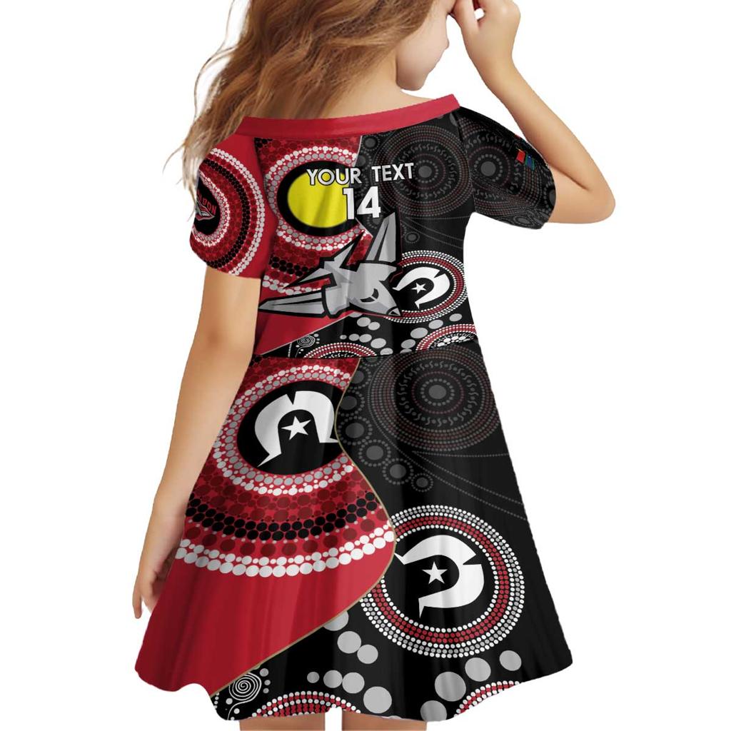 Custom AFL Essendon NAIDOC Week Family Matching Off The Shoulder Long Sleeve Dress and Hawaiian Shirt Keep The Fire Burning Indigenous Art