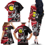 Custom AFL Essendon NAIDOC Week Family Matching Off The Shoulder Long Sleeve Dress and Hawaiian Shirt Keep The Fire Burning Indigenous Art