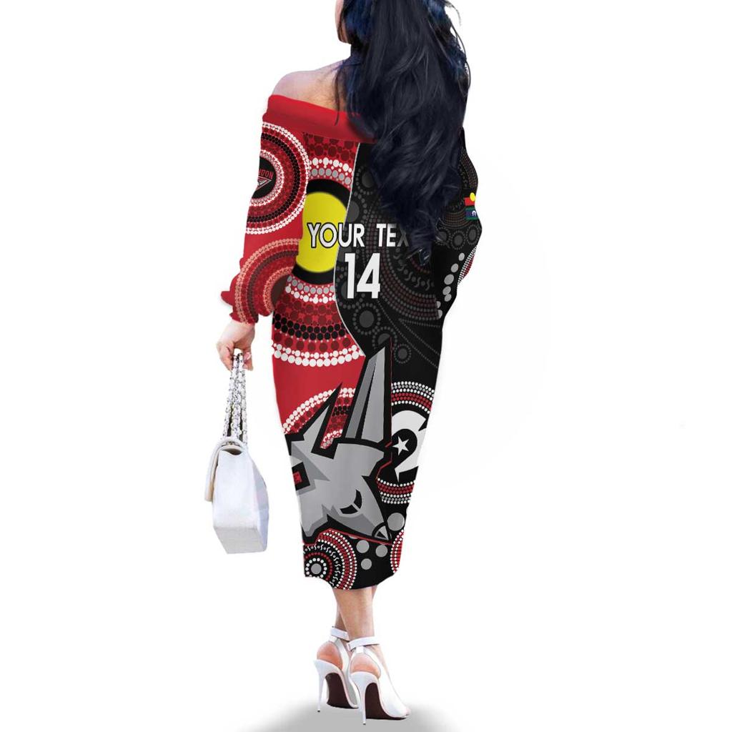 Custom AFL Essendon NAIDOC Week Family Matching Off The Shoulder Long Sleeve Dress and Hawaiian Shirt Keep The Fire Burning Indigenous Art