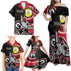 Custom AFL Essendon NAIDOC Week Family Matching Off Shoulder Maxi Dress and Hawaiian Shirt Keep The Fire Burning Indigenous Art