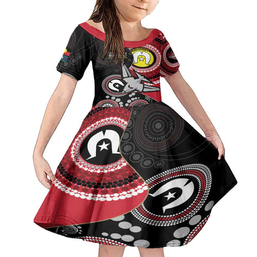 Custom AFL Essendon NAIDOC Week Family Matching Off Shoulder Maxi Dress and Hawaiian Shirt Keep The Fire Burning Indigenous Art