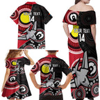 Custom AFL Essendon NAIDOC Week Family Matching Off Shoulder Maxi Dress and Hawaiian Shirt Keep The Fire Burning Indigenous Art
