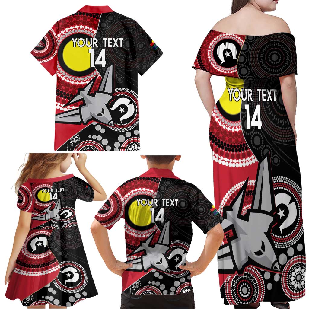 Custom AFL Essendon NAIDOC Week Family Matching Off Shoulder Maxi Dress and Hawaiian Shirt Keep The Fire Burning Indigenous Art