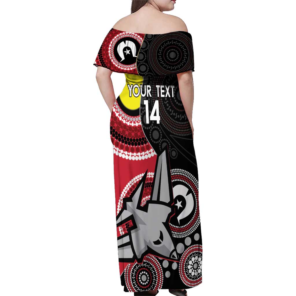 Custom AFL Essendon NAIDOC Week Family Matching Off Shoulder Maxi Dress and Hawaiian Shirt Keep The Fire Burning Indigenous Art