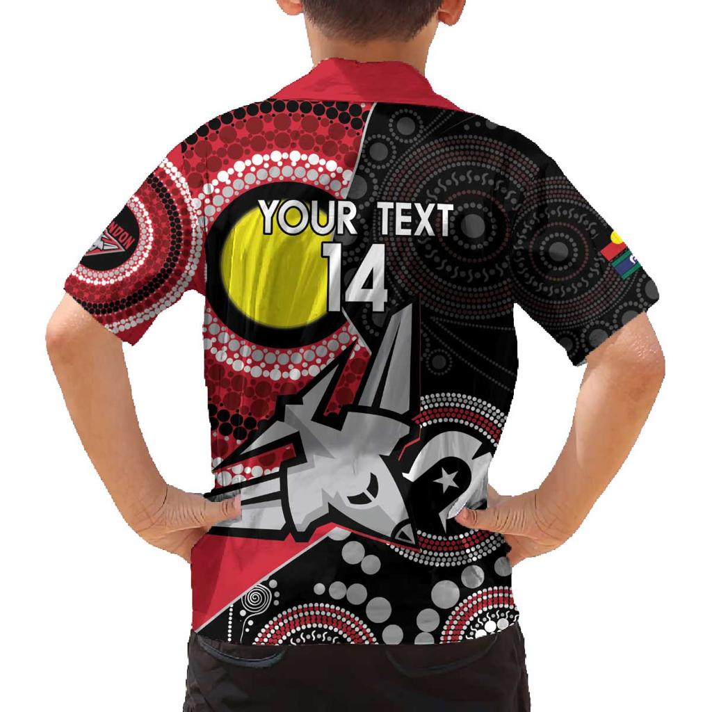 Custom AFL Essendon NAIDOC Week Family Matching Off Shoulder Short Dress and Hawaiian Shirt Keep The Fire Burning Indigenous Art