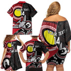 Custom AFL Essendon NAIDOC Week Family Matching Off Shoulder Short Dress and Hawaiian Shirt Keep The Fire Burning Indigenous Art