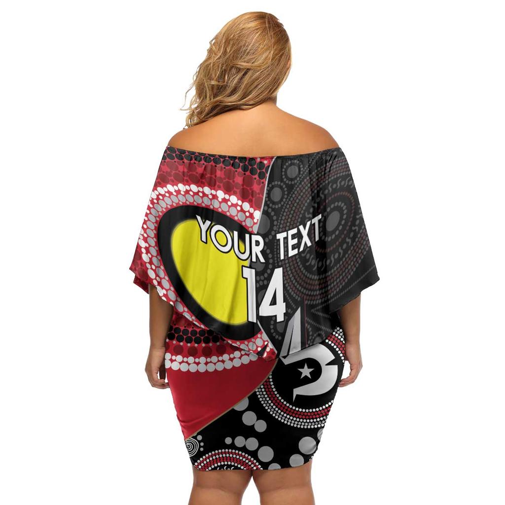 Custom AFL Essendon NAIDOC Week Family Matching Off Shoulder Short Dress and Hawaiian Shirt Keep The Fire Burning Indigenous Art
