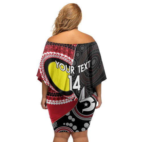 Custom AFL Essendon NAIDOC Week Family Matching Off Shoulder Short Dress and Hawaiian Shirt Keep The Fire Burning Indigenous Art