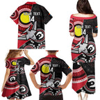 Custom AFL Essendon NAIDOC Week Family Matching Puletasi and Hawaiian Shirt Keep The Fire Burning Indigenous Art